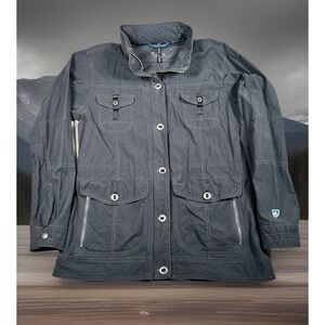 KUHL Rekon Jacket Womens M Gray Hood Military Outdoor Hiking Lightweight-EUC